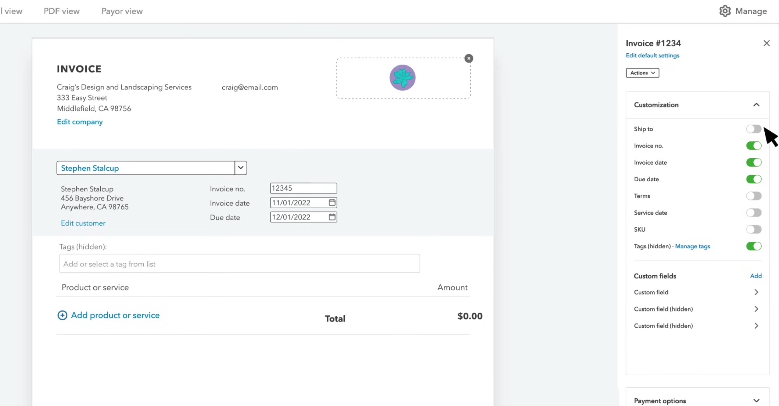 Invoice builder in QuickBooks